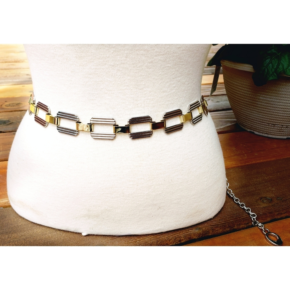 Two-Tone Metallic Link Waist Belt - Gold & Silver
